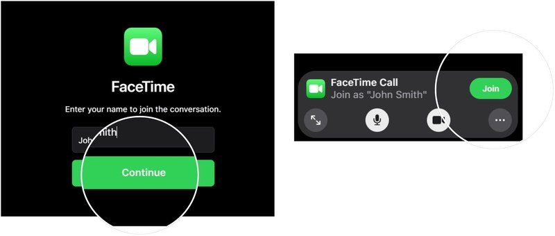 Per unirti a FaceTime sul Web, fai clic sul collegamento Web inviato dall'host FaceTime.  Aggiungi il tuo nome, quindi seleziona Continua.  Clic 