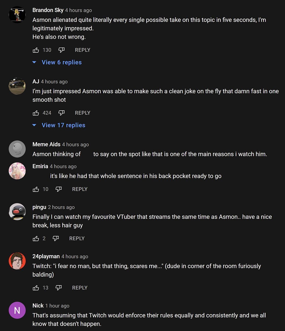 I fan nella sezione commenti di YouTube danno quello che fanno (immagini tramite Asmongold Clips/YouTube)